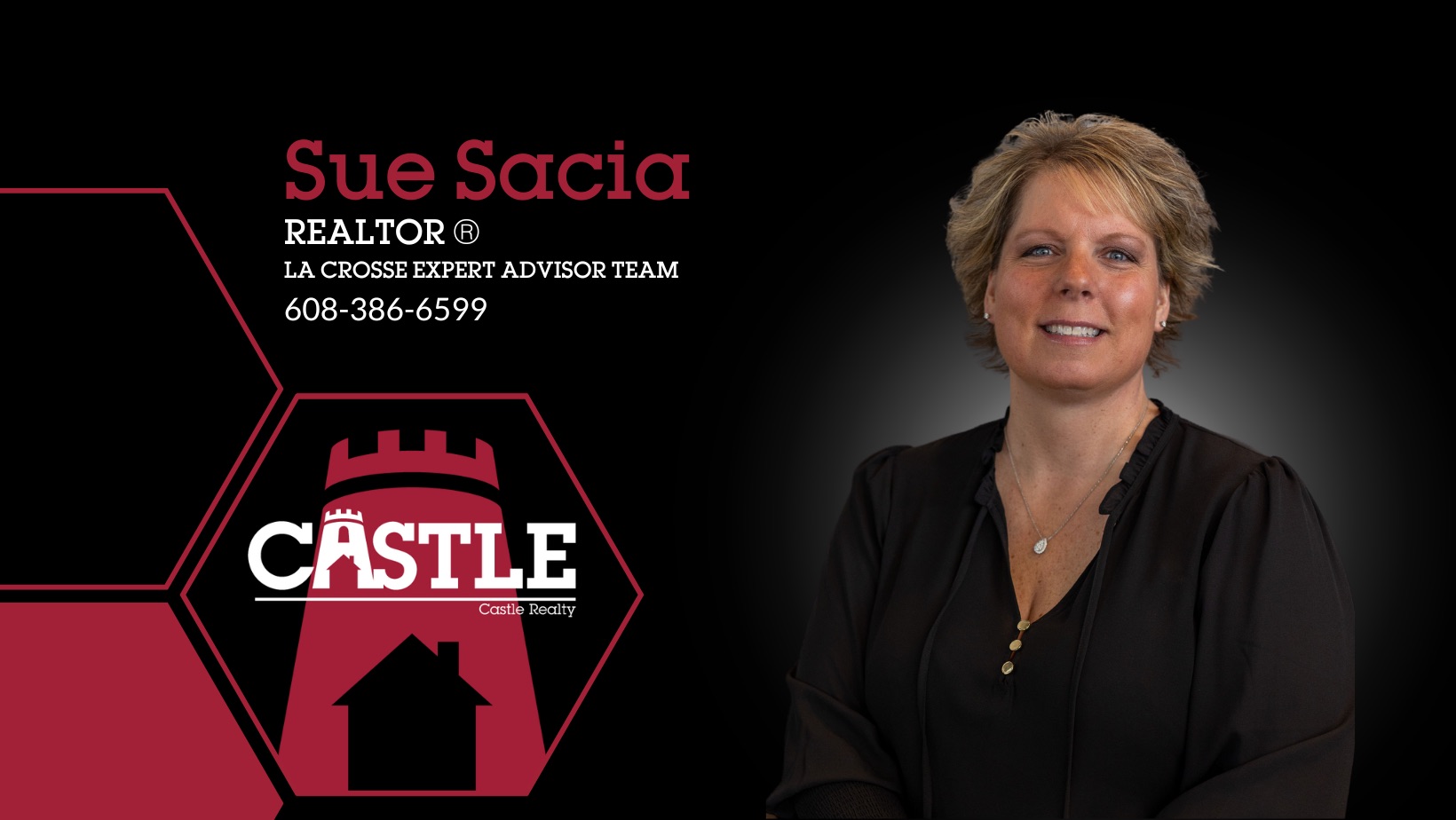 Castle Realty realtor business card for Sue Sacia